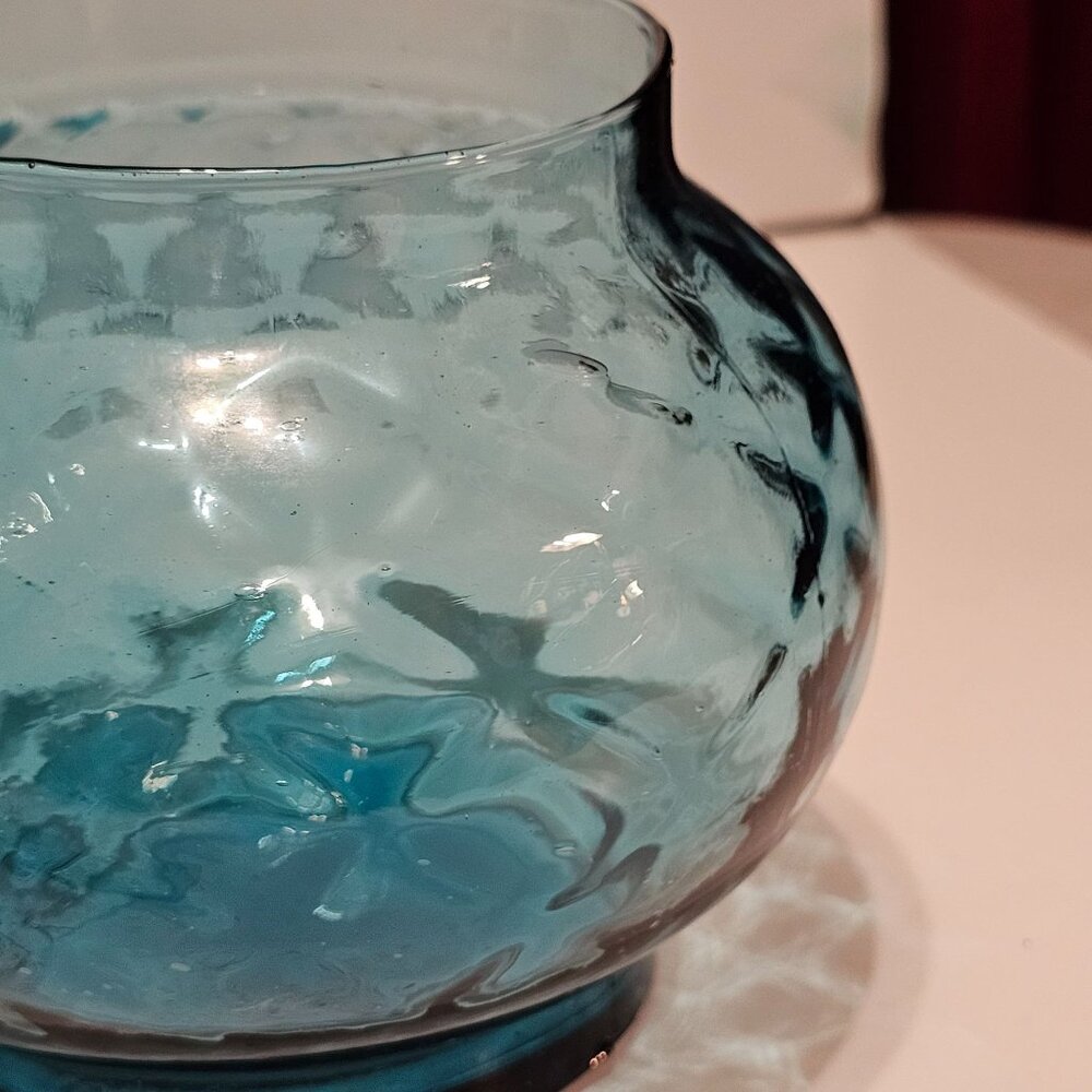 Vtg Light Blue Italian Empoli Glass Jar Bowl, Mid Century Bon Bon Candy Dish 4" - Picture 5 of 10